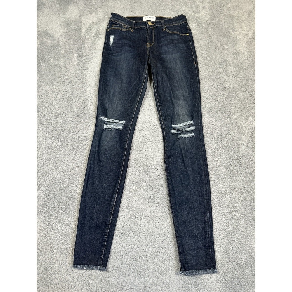 Frame Jeans Womens 26 Le Skinny de Jeanne Distressed Dark Wash Stretch